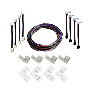 baratos Conetores-um conjunto de tiras de conectores kits completos tira para tira 5m jumper em forma de l conector de canto cabo de extensão rgb faixa de conector sem fio para caixa de controle