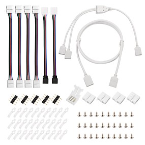 baratos Acessórios para Fitas de LED-Conjunto de conector de barra de luz led smd5050 5730 à prova d 'água 10mm de largura rgb de 4 pinos led de luz com cabo de extensão do kit suporte flexível fita led luz