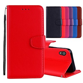 baratos Sony-Capinha Para Sony Sony Xperia L1 Porta-Cartão / Com Suporte / Flip Capa Proteção Completa Sólido Rígida PU Leather