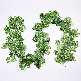 baratos Flores Artificiais-12 pcs flor folha de videira 72 pcs 1 peça 2 m decoração de casa folha de hera artificial guirlanda planta folha de videira falso flor réptil grinalda de hera verde