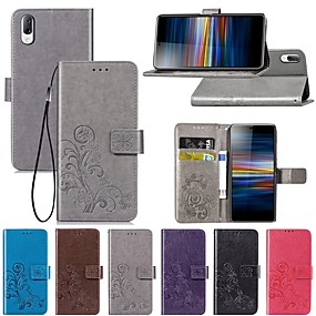 baratos Xperia XA2 Plus-Capinha Para Sony Sony XA2 Plus / Sony Xperia L3 / Sony Xperia 10 Carteira / Com Suporte / Flip Capa Proteção Completa Sólido / Borboleta / Flor Rígida PU Leather