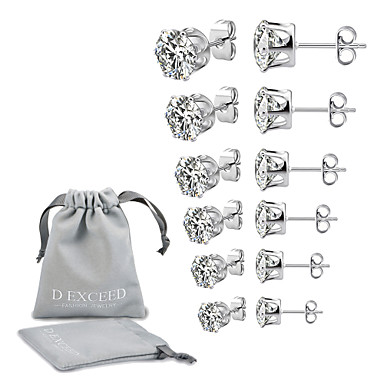 baratos Bijuteria Masculina-Homens Mulheres Zircônia Cubica Brincos Curtos Solitário senhoras Europeu Estilo simples Zircão Prata Chapeada Brincos Jóias Branco / Preto Para Casamento Festa Diário Mascarilha Festa de Noivado