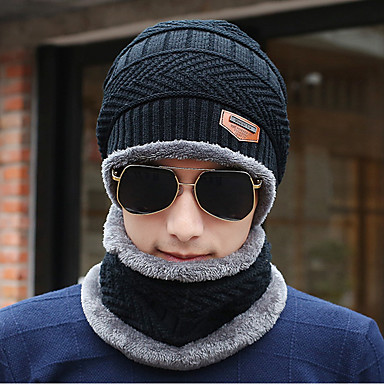 baratos Chapéu Masculino-Homens Trabalho Suéter,Floppy-Tricotado Sólido Inverno Preto Cinzento