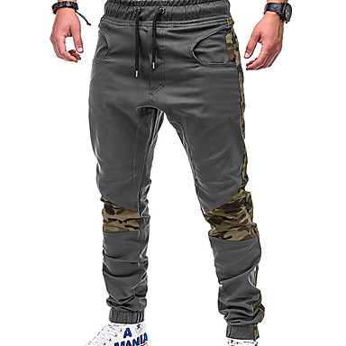baratos Calças Esportivas-Homens Básico / Moda de Rua Tamanhos Grandes Diário Final de semana Delgado Calças Esportivas / Calças de carga Calças - Sólido / Estampa Colorida Patchwork Preto Cinzento Khaki XXL XXXL XXXXL