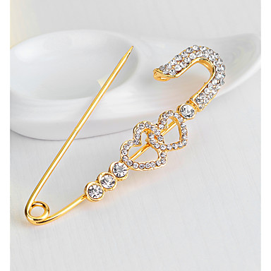 baratos Broches-Mulheres Broches 3D Coração Coração oco senhoras Estiloso Original Strass Chapeado Dourado Broche Jóias Dourado Para Diário Trabalho