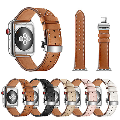 baratos Pulseira para Apple Watch-Pulseiras de Relógio para Apple Watch Series 5/4/3/2/1 Apple borboleta Buckle Couro Legitimo Tira de Pulso
