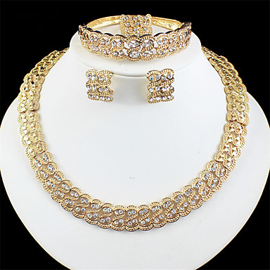 baratos Conjunto de Bijuteria-Mulheres Dourado Sets nupcial Jóias Link / Corrente Onda Vintage Strass Brincos Jóias Dourado Para Casamento Noivado Presente 1conjunto